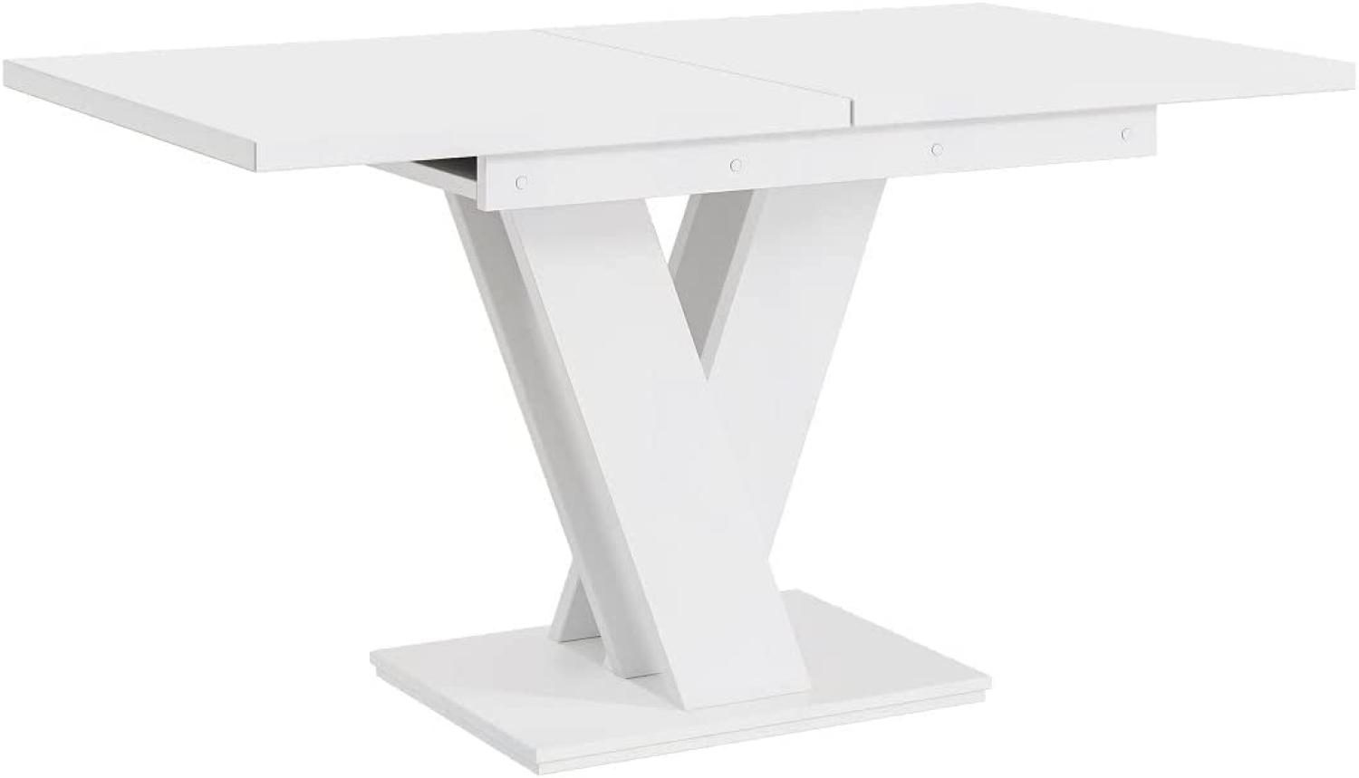 MEBLINI Esstisch Ausziehbar - Esszimmertisch Modern - Küchentisch - Säulentisch - Ausziehtisch - Dining Table - Esszimmertische - 120-160x80x75cm - MASIV - Weiß Matt Bild 1