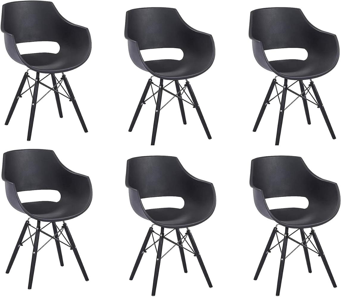 SAM 6er Set Schalenstuhl Lea, Schwarz, ergonomisch geformte Sitzschale aus Kunststoff, bequemer Esszimmerstuhl im Retro-Design, Holzgestell schwarz Bild 1
