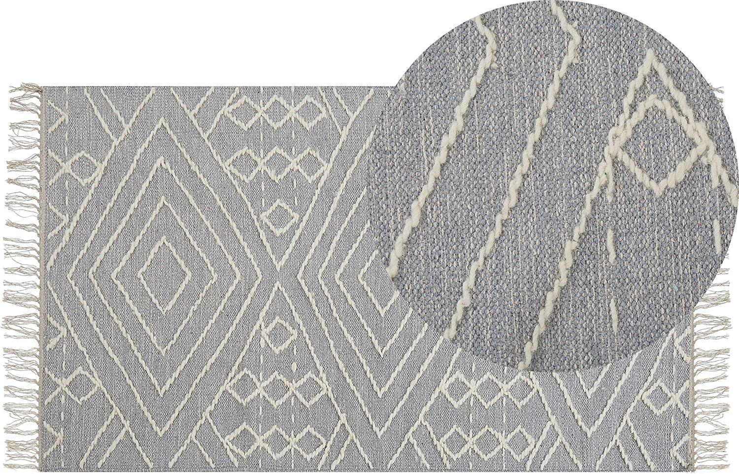 Teppich Baumwolle grau weiß 80 x 150 cm geometrisches Muster Kurzflor KHENIFRA Bild 1