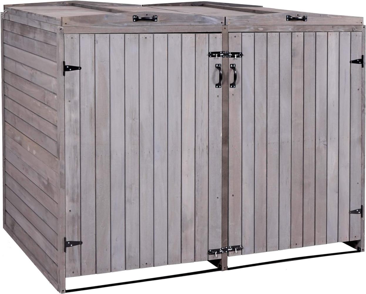 XL 2er-/4er-Mülltonnenverkleidung HWC-H74, Mülltonnenbox, erweiterbar 126x158x98cm Holz MVG ~ anthrazit-grau Bild 1