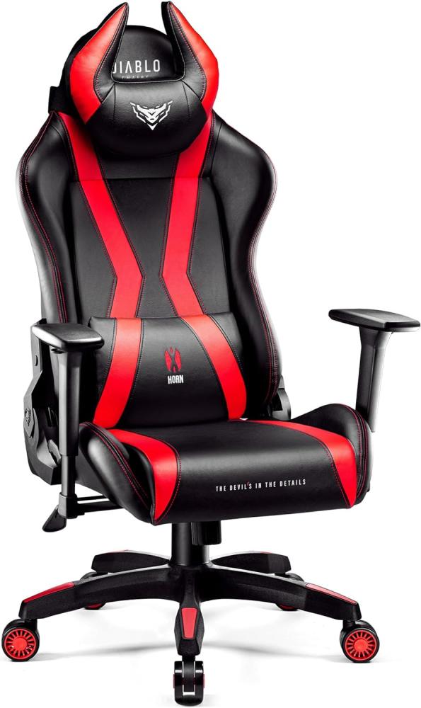 Diablo X-Horn 2. 0 Gaming Stuhl Bürostuhl Gamer Chair Schreibtischstuhl 3D Armlehnen Ergonomisches Design Nacken/- Lendenkissen Kunstleder Wippfunktion Rot King (XL) Bild 1