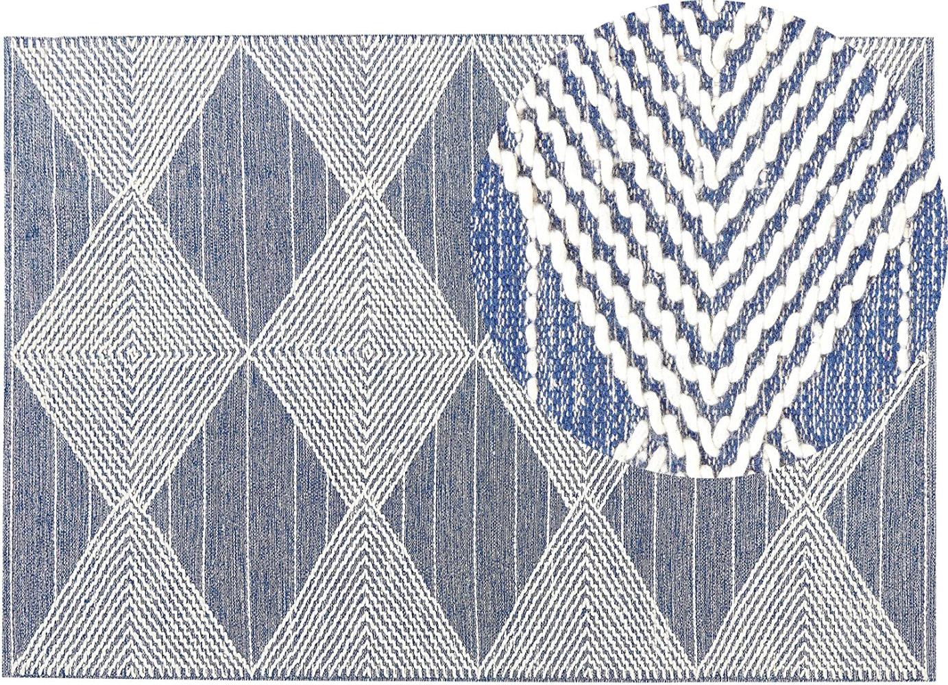 Teppich Wolle beige blau 160 x 230 cm geometrisches Muster Kurzflor DATCA Bild 1