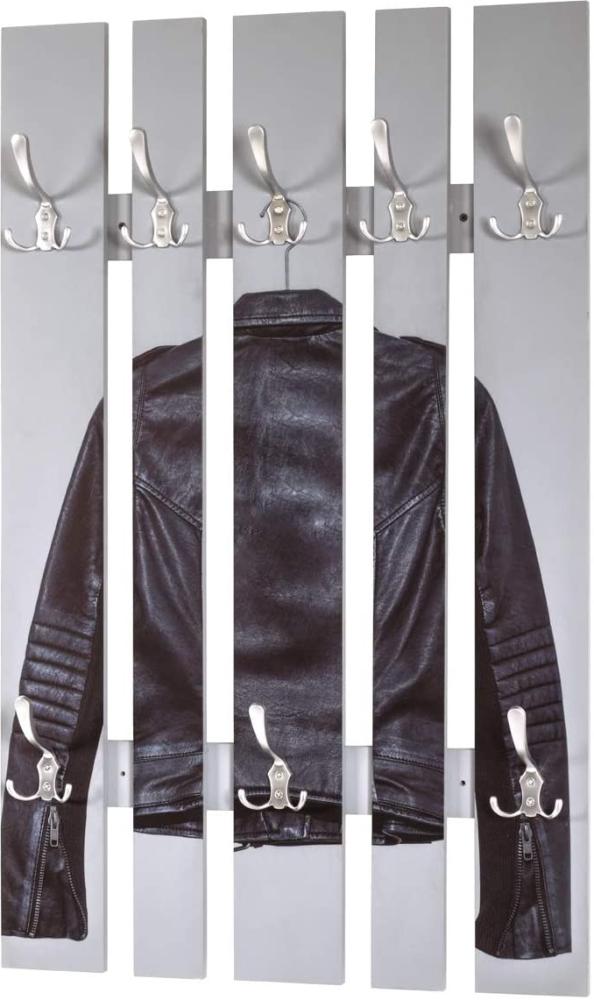 Garderobenleiste Wandgarderobe mit Motivdruck 8 Garderobenhaken grau-schwarz-Edelstahllook Bild 1