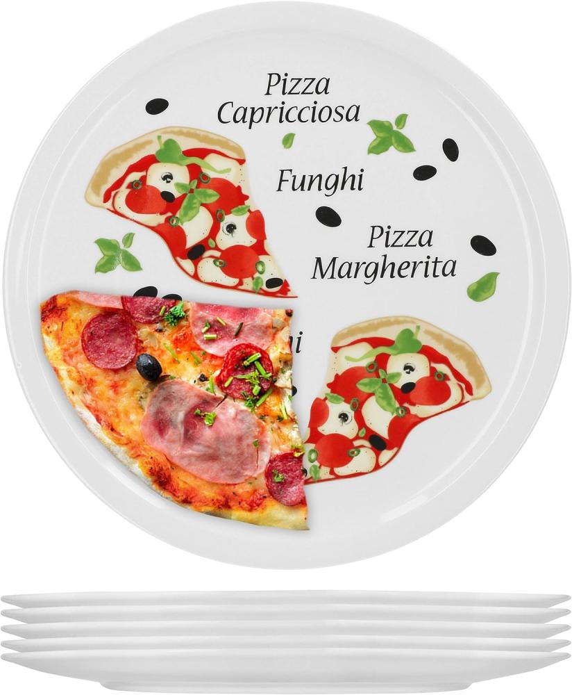 6er Pizzateller Margherita groß 30,5cm Porzellan Teller Pizzaplatte mit Motiv - für Pizza / Pasta Bild 1