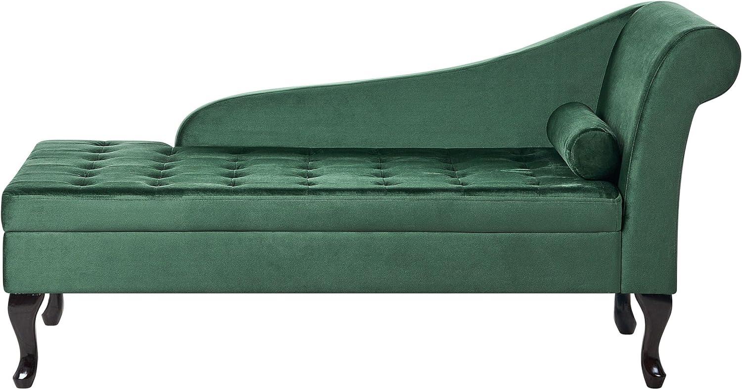 Chaiselongue Samtstoff dunkelgrün mit Bettkasten rechtsseitig PESSAC Bild 1