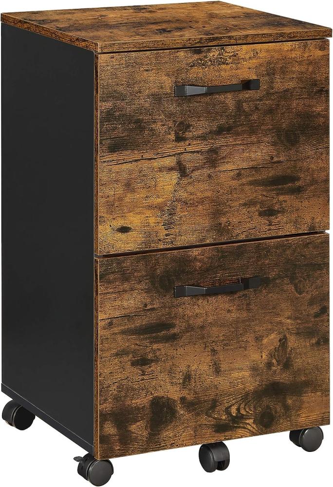 VASAGLE Rollcontainer, Aktenschrank mit 2 Schubladen, Büroschrank, für Dokumente in DIN A4 und Letter-Format, mit Hängeregistratur, Industrie-Design, vintagebraun-schwarz von SONGMICS OFC040B01 Bild 1