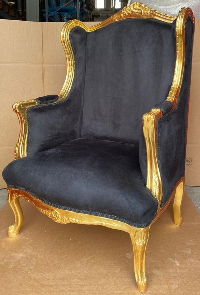 Casa Padrino Barock Ohrensessel Schwarz / Gold - Handgefertigter Antik Stil Wohnzimmer Sessel - Antik Stil Möbel - Barock Wohnzimmer Möbel Bild 1