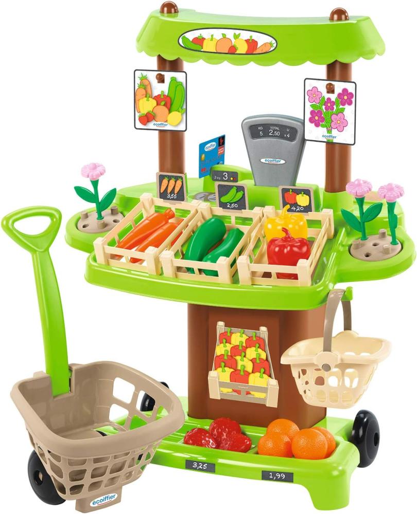 Ecoiffier – Marktstand – Kaufladen mit viel Zubehör und Spiellebensmitteln, für Kinder und Kleinkinder ab 18 Monaten, Verkaufsstand mit Einkaufskorb Bild 1