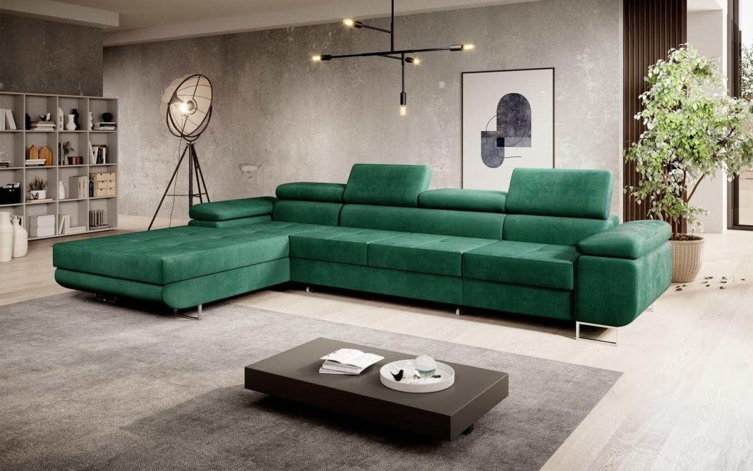 Designer Sofa Calvera Maxi mit Schlaf- und Klappfunktion (Samt) Grün Links Bild 1