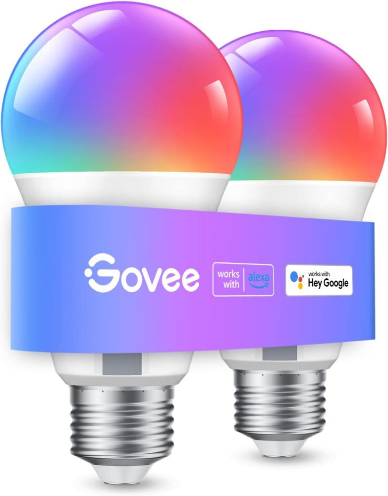 Govee Smarte Glühbirne E27, Farbwechsel mit Musiksynchronisation Lampe, 54 Szenen, 16 Millionen DIY-Farben, WiFi & Bluetooth LED Smart Bulb Funktionieren mit Alexa Google Assistant Heim-App, 2 Stück Bild 1