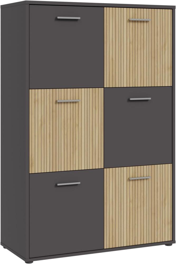 Highboard QUADRO 2 Universalkommode Sideboard Wolfram grau / Lamela Eiche ca. 94 x 140 x 40 cm Bild 1
