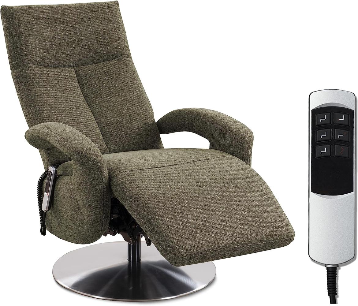 CAVADORE TV-Sessel Tirol / Fernsehsessel mit elektrisch verstellbarer Relaxfunktion / 2 E-Motoren / 74 x 112 x 82 / Strukturstoff: Grün Bild 1