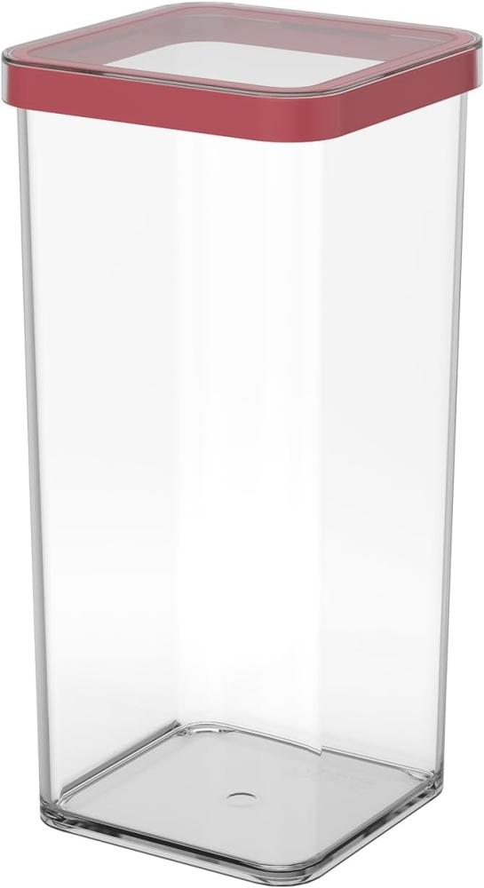 Rotho Loft quadratische Vorratsdose 1,5l mit Deckel und Dichtung, Kunststoff (SAN) BPA-frei, transparent/rot, 1,5l (10,0 x 10,0 x 21,4 cm) Bild 1
