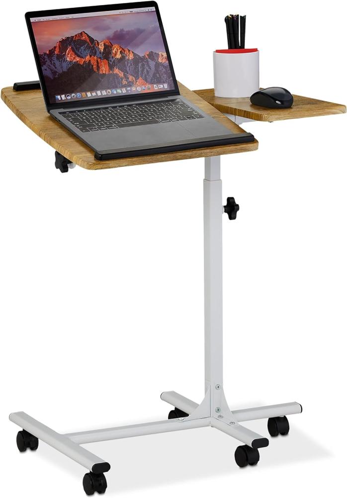 Relaxdays Laptoptisch höhenverstellbar, rollbar, neigbare Tischplatte, Mausablage, HBT: 68-88 x 61 x 40 cm, braun-weiß, 1 Stück Bild 1