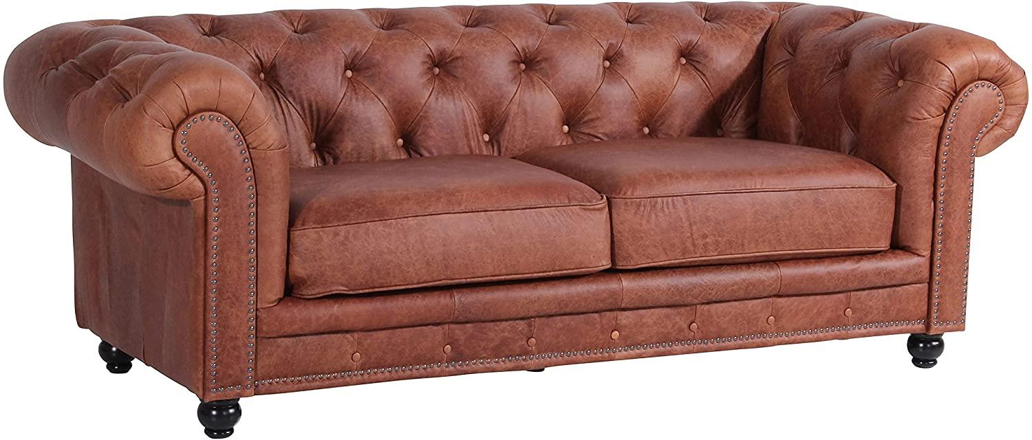 Orleans Sofa 2,5-Sitzer Echtleder Antikoptik Cognac Buche Nussbaumfarben Bild 1
