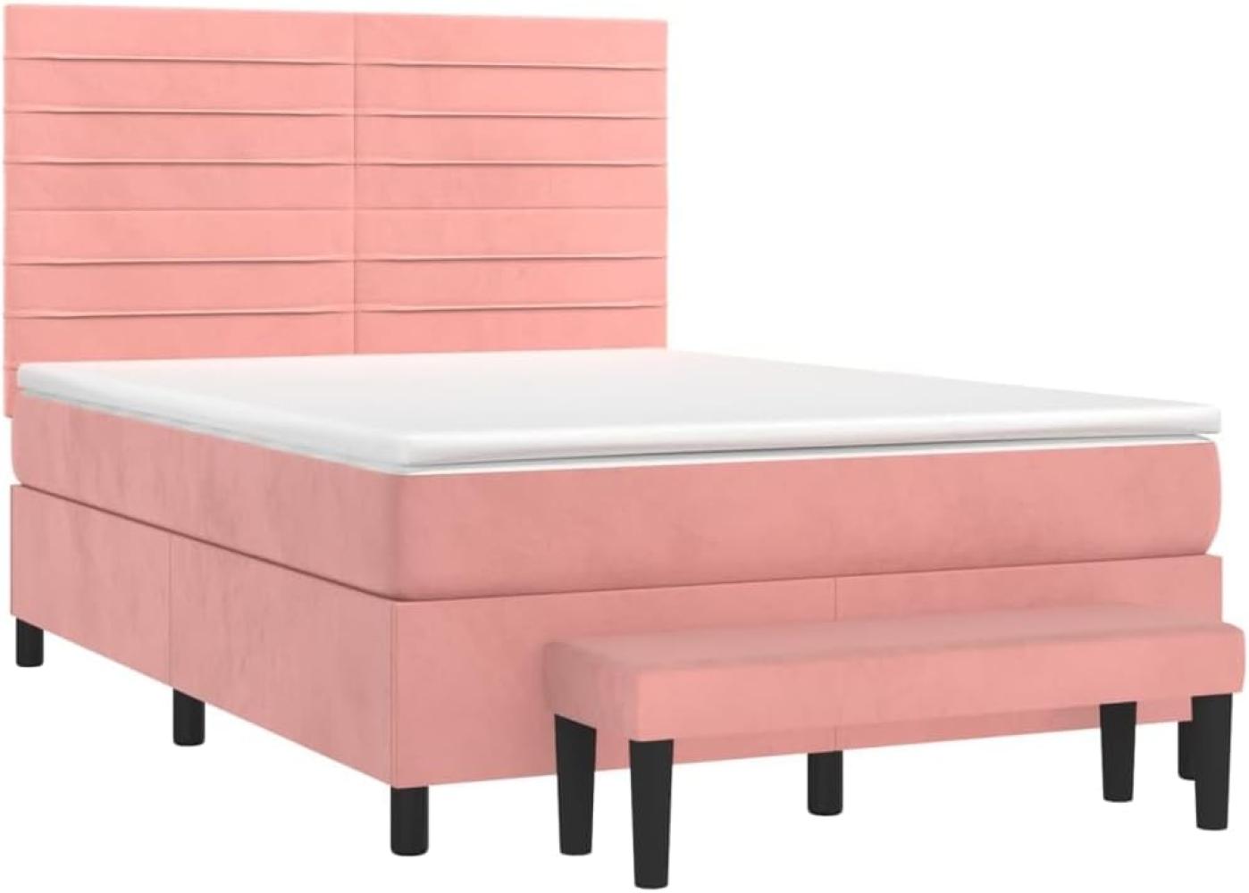 vidaXL Boxspringbett mit Matratze Rosa 140x190 cm Samt Bild 1