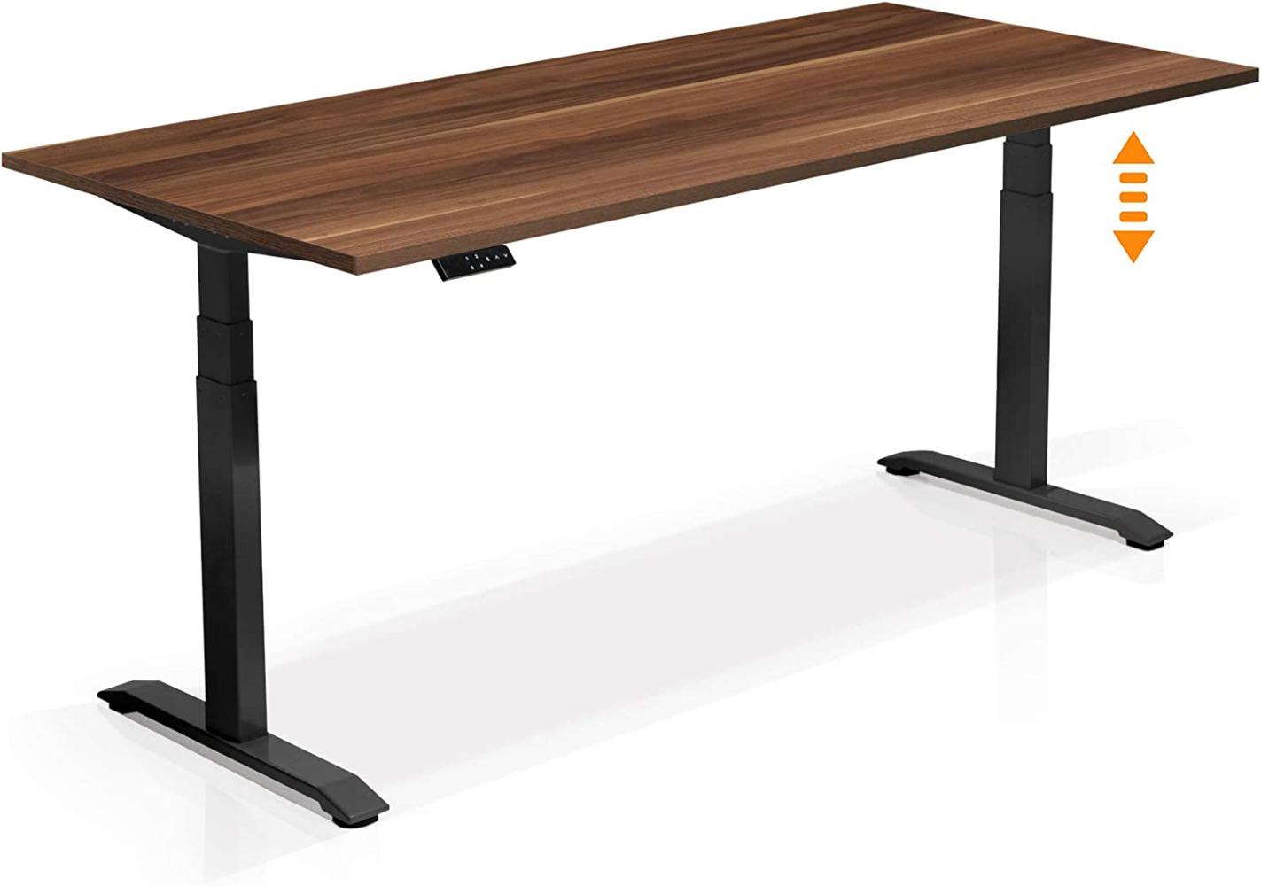 Möbel-Eins OFFICE ONE elektrisch höhenverstellbarer Schreibtisch / Stehtisch, Material Dekorspanplatte schwarz nussbaumfarbig 120 x 80 cm Bild 1