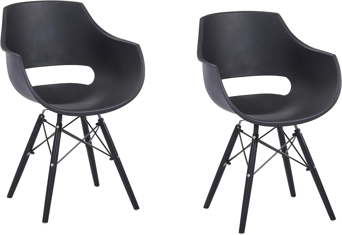 SAM 2er Set Schalenstuhl Lea, Schwarz, ergonomisch geformte Sitzschale aus Kunststoff, bequemer Esszimmerstuhl im Retro-Design, Holzgestell schwarz Bild 1