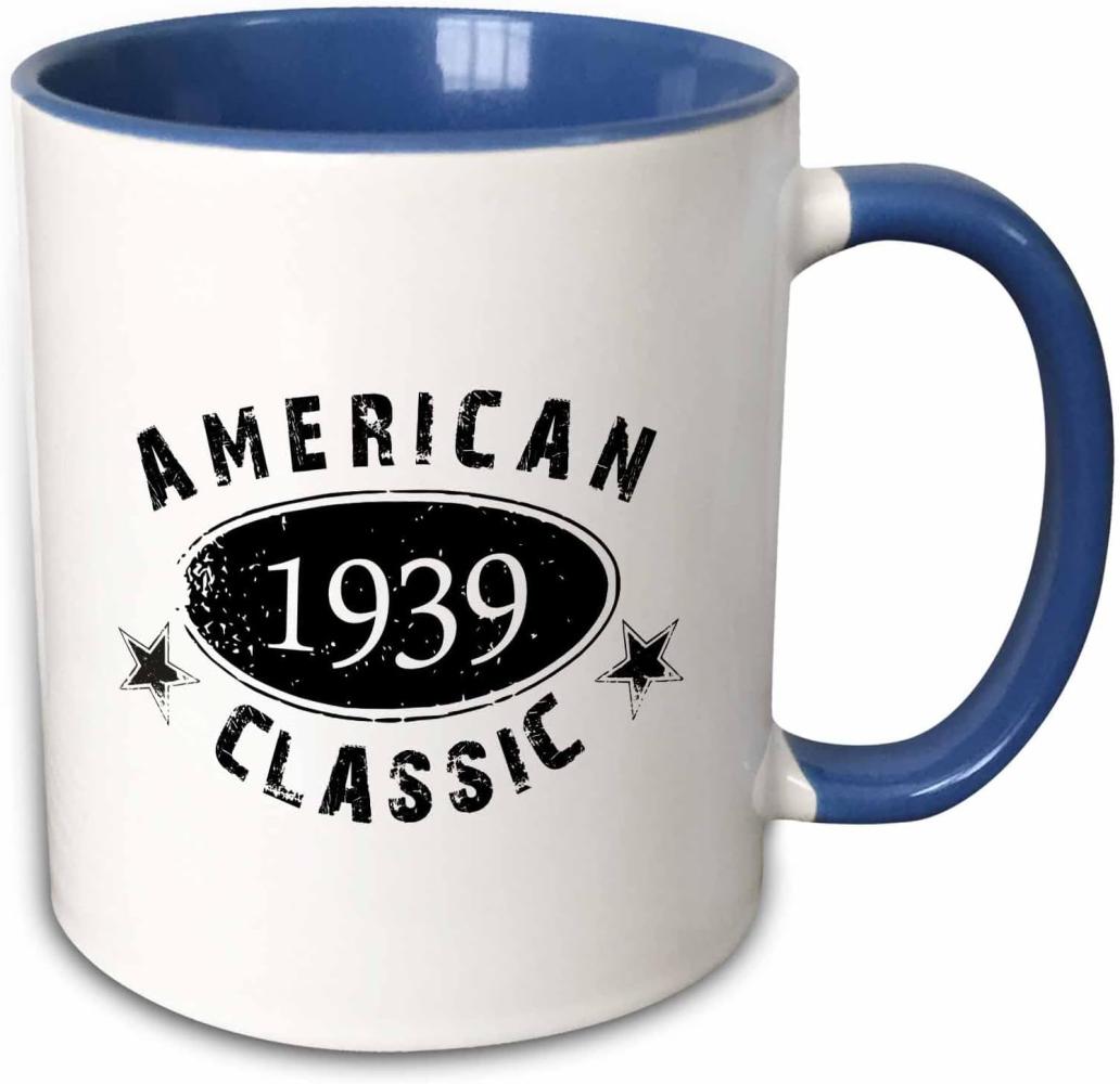 3dRose 1939, Classic-Personalized Gift-Black, Geburtstag, Geburtsjahr im Grunge-Look-Funny-Two, Tasse, Keramik, Blau-Weiß, 10,16 x 7,62 x 9,52 cm Bild 1