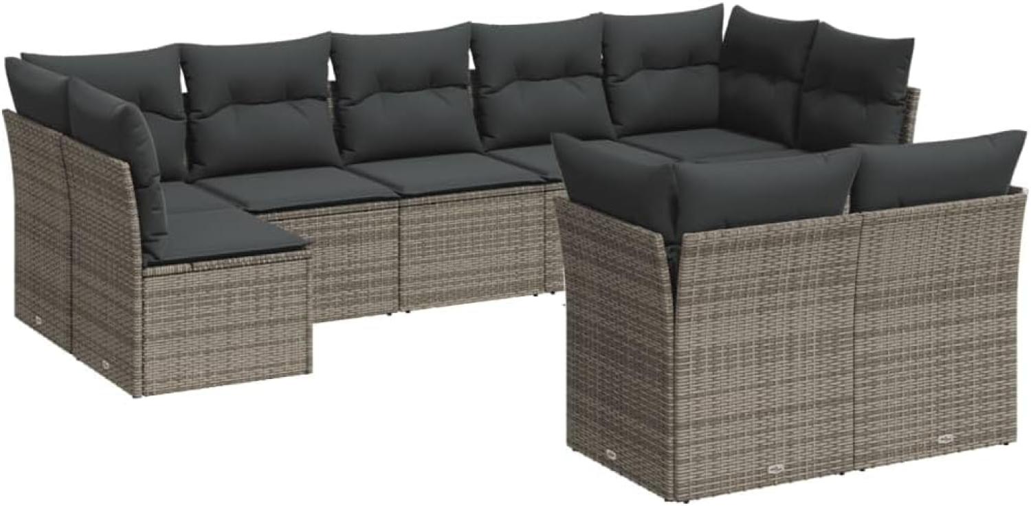 vidaXL 9-tlg. Garten-Sofagarnitur mit Kissen Grau Poly Rattan Bild 1