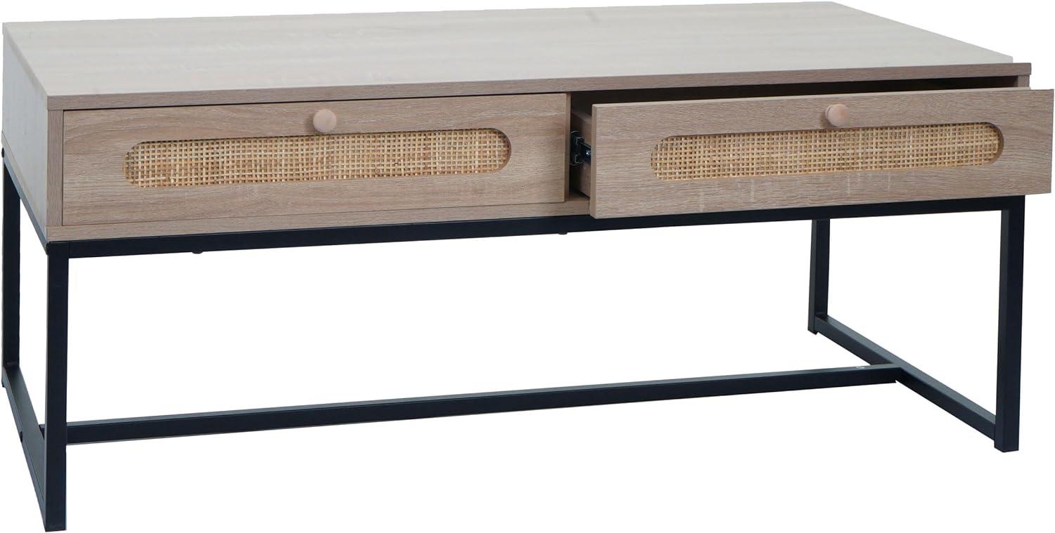 Couchtisch HWC-M41, Wohnzimmertisch Tisch Beistelltisch Sofatisch, Schublade, Kubu Rattan Holz Melamin, Eiche-Optik Bild 1