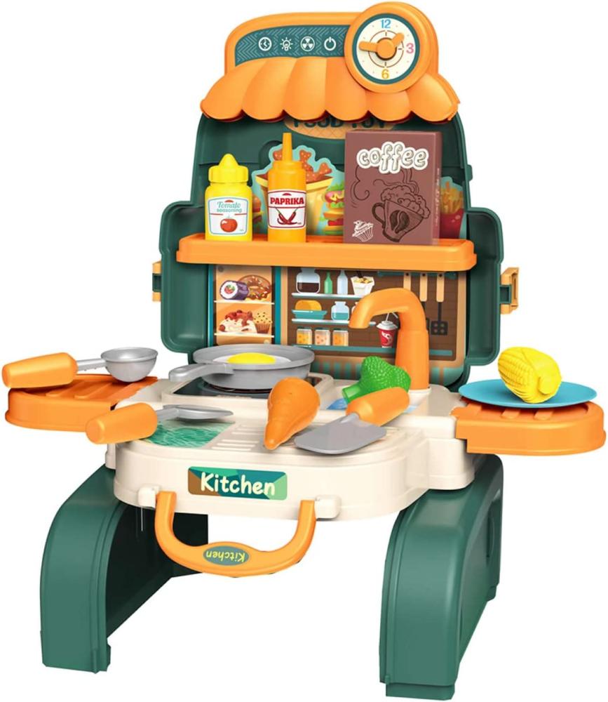 Spielzeug-Küchenrucksack 13 x 25 cm grün/orange 21-teilig Bild 1