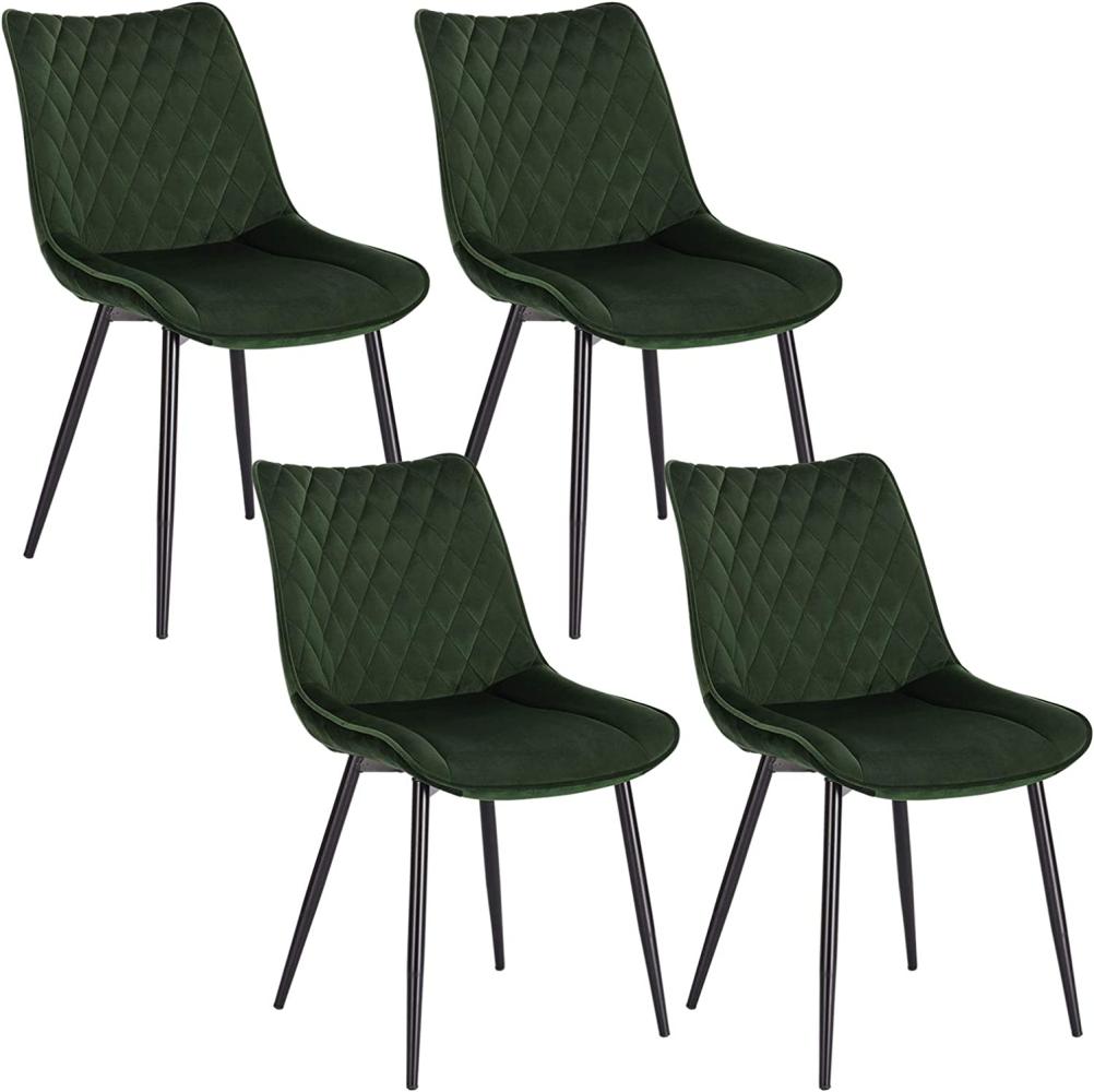 WOLTU 4 x Esszimmerstühle 4er Set Esszimmerstuhl Küchenstuhl Polsterstuhl Design Stuhl mit Rückenlehne, mit Sitzfläche aus Samt, Gestell aus Metall, Dunkelgrün, BH209dgn-4 Bild 1