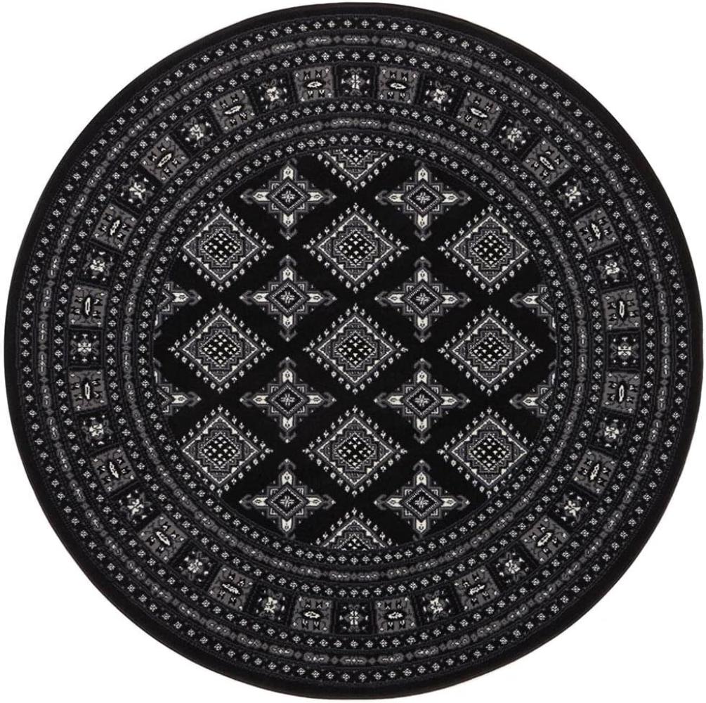 Orientalischer Kurzflor Teppich Sao Buchara - schwarz - 160 cm Durchmesser Bild 1