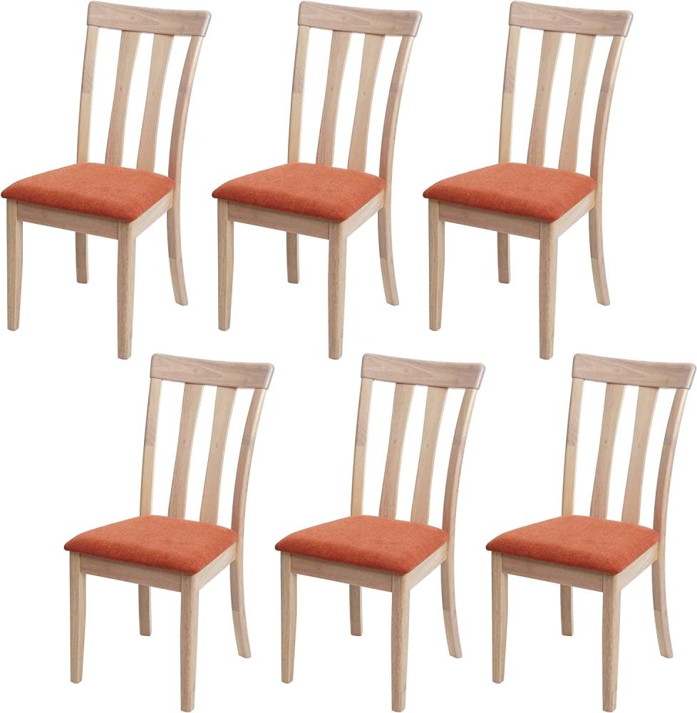 6er-Set Esszimmerstuhl HWC-G46, Küchenstuhl Stuhl, Stoff/Textil Massiv-Holz ~ naturfarbenes Gestell, orange Bild 1