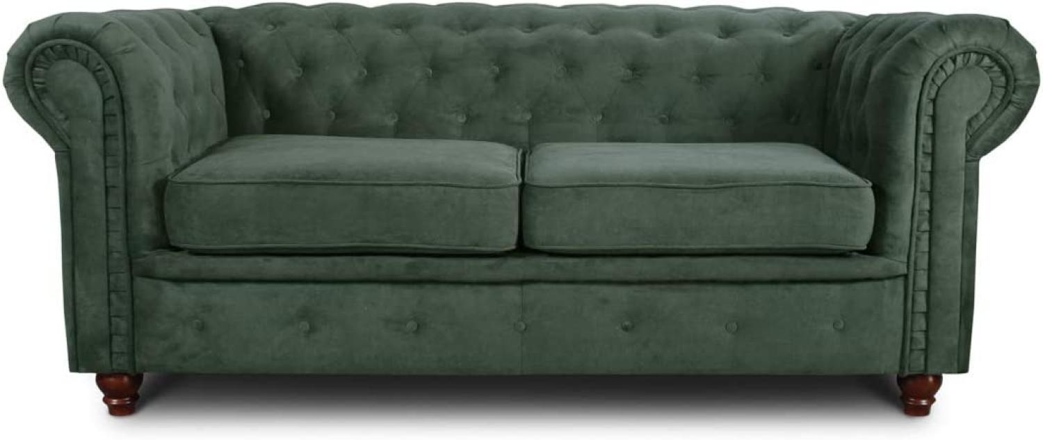 Sofa Chesterfield Asti 2-Sitzer, Couchgarnitur 2-er, Sofagarnitur, Couch mit Holzfüße, Polstersofa - Glamour Design (Grün (Capri 74)) Bild 1