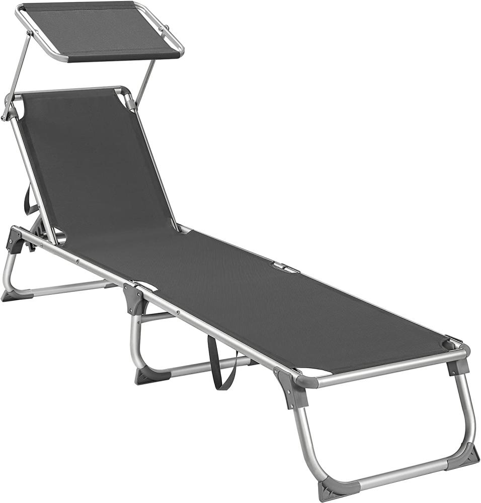 Sonnenliege, klappbarer Liegestuhl, 193 x 55 x 31 cm, max. Belastbarkeit 150 kg, mit Sonnenschutz, verstellbare Rückenlehne, für Terrasse Pool Garten, rauchgrau GCB19GYV1 Bild 1