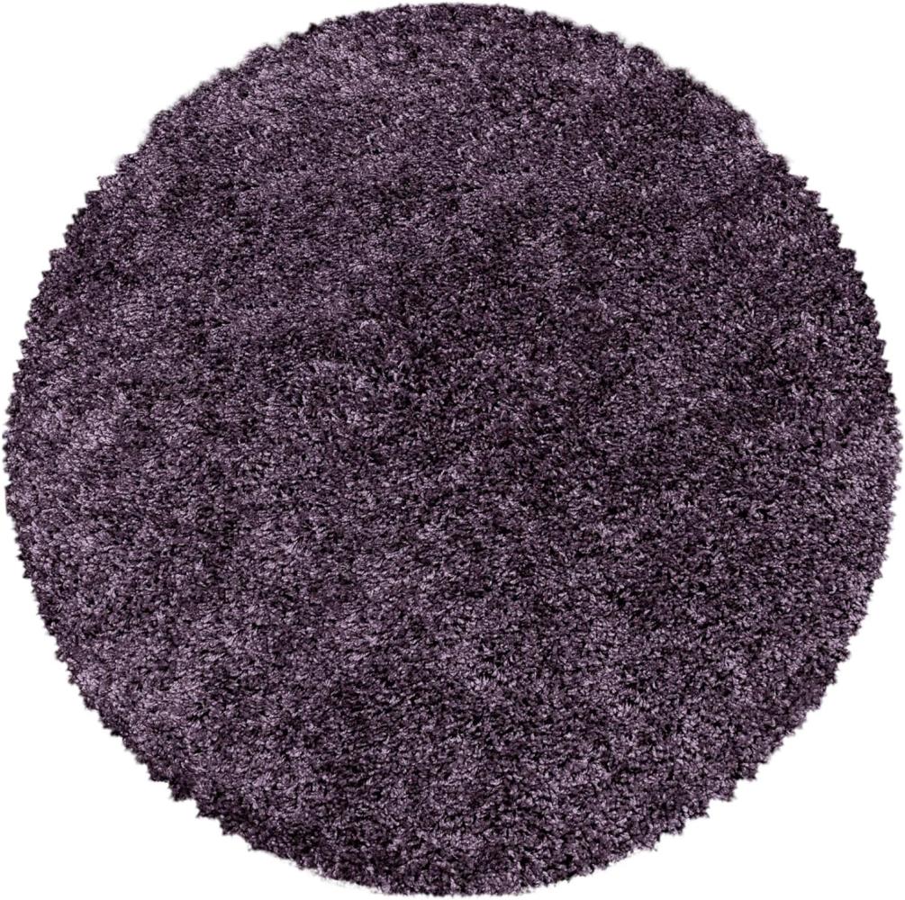 HomebyHome Shaggy Hochflor Teppich Wohnzimmer 160 cm Rund Violett - Teppich Flauschig, Modern, Plüsch und Extra Weich - Ideal für Schlafzimmer, Esszimmer und als Küchenteppich Bild 1