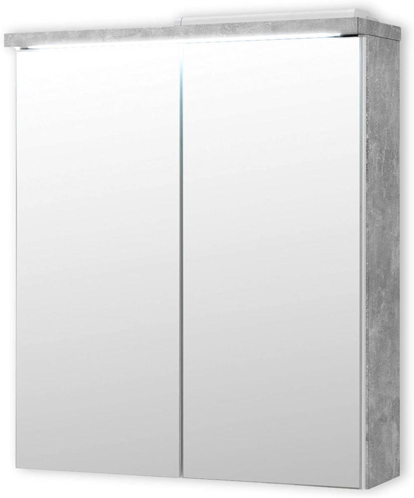 Stella Trading POOL Spiegelschrank Bad mit LED-Beleuchtung in Beton Optik, Weiß - Moderner Badezimmerspiegel Schrank mit viel Stauraum - 60 x 68 x 20 cm (B/H/T) Bild 1
