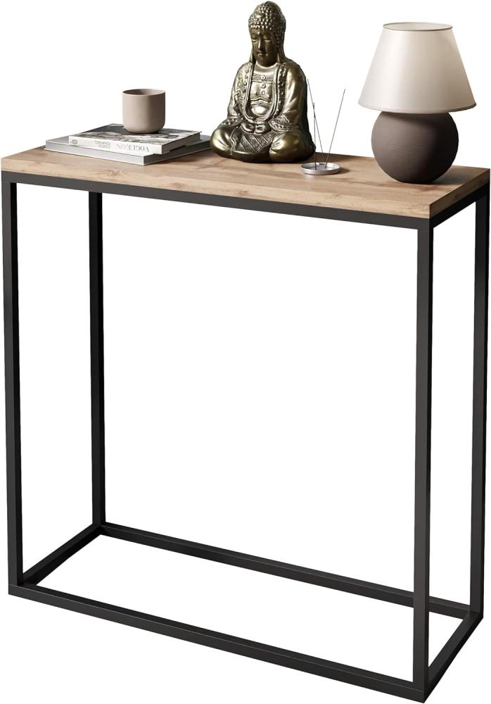 Konsole MODERN Wotan Eiche Konsolentisch Tisch Beistelltisch Wohnzimmertisch Flurtisch Dekotisch Eingangsbereich Metallrahmen (Schwarze Konstruktion, 80) Bild 1