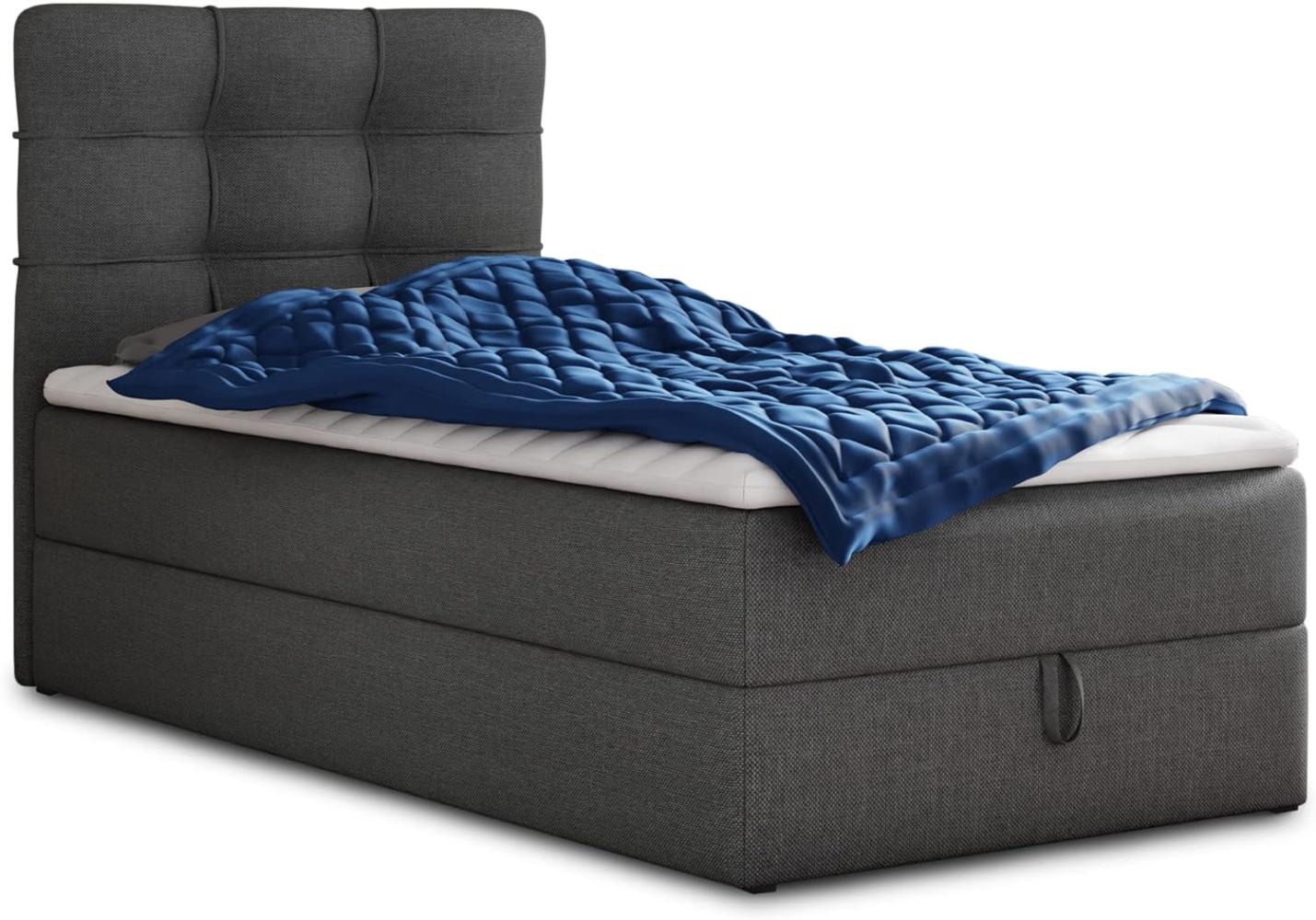 Boxspringbett Best Mini mit Bettkasten und Matratzentopper - Einzelbett mit Bonell-Matratze und Topper, Polsterbett, Bett, Schlafzimmer (120 x 200 cm, Graphit (Inari 94)) Bild 1