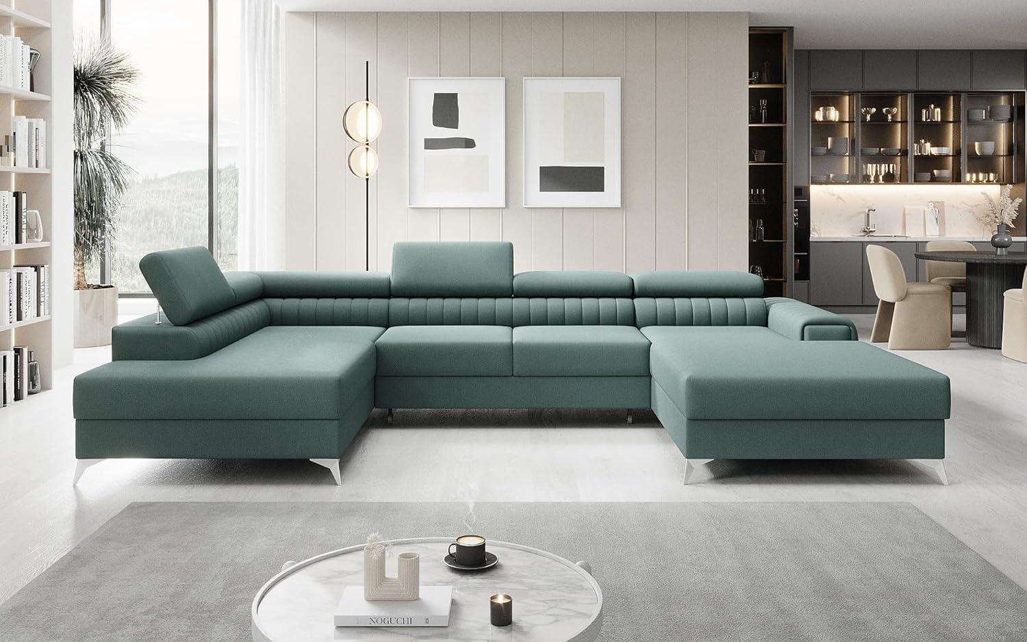 Designer Sofa Collina mit Schlaf- und Klappfunktion Stoff Grün Links Bild 1