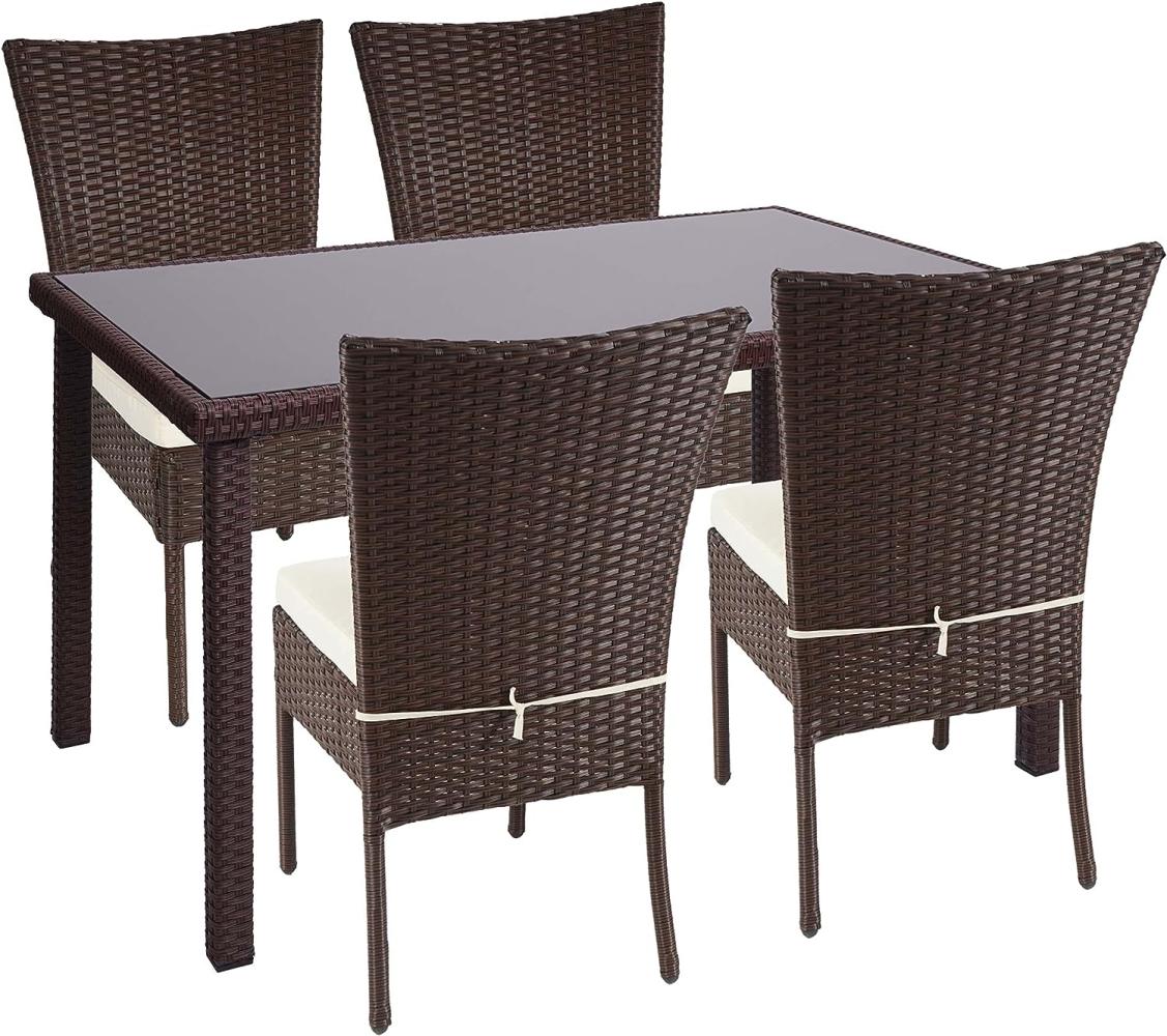 Poly-Rattan Garnitur HWC-G19, Sitzgruppe Balkon-/Lounge-Set, 4xStuhl+Tisch, 120x75cm ~ braun, Kissen creme Bild 1