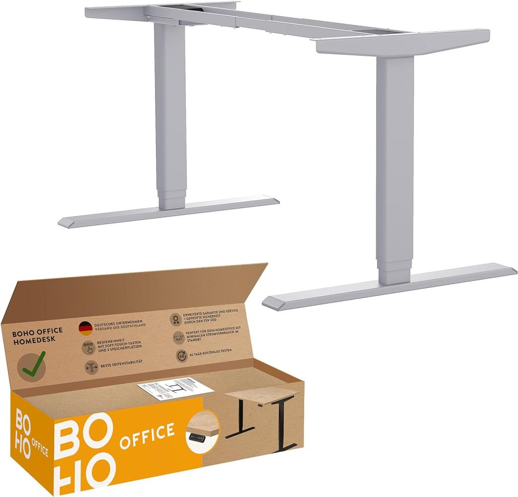 boho office® Homedesk - elektrisch stufenlos höhenverstellbares Tischgestell mit Memoryfunktion (Silber (RAL9006)) Bild 1