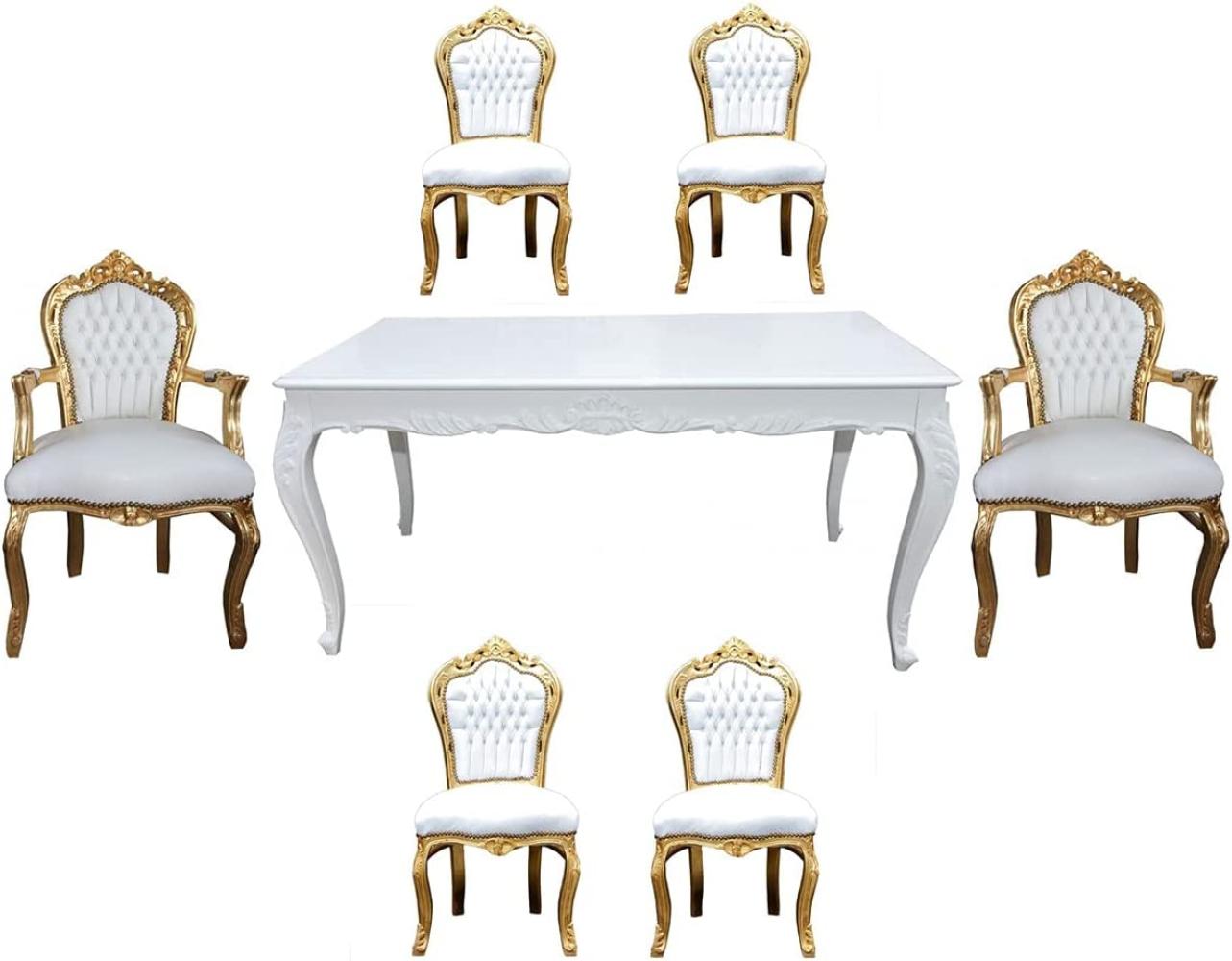 Casa Padrino Barock Esszimmer Set Weiß/Gold - Esstisch + 6 Stühle Bild 1