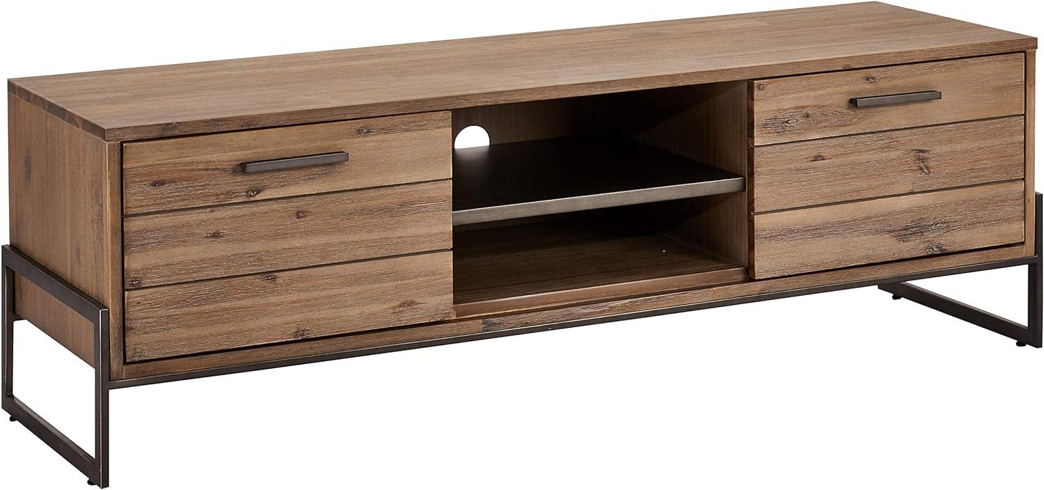 Ibbe Design Tv Tisch Lowboard Lackiert Massiv Akazie Holz Fernsehtisch Mallorca mit 2 Schubladen und Regal, 152x45x50 cm Bild 1