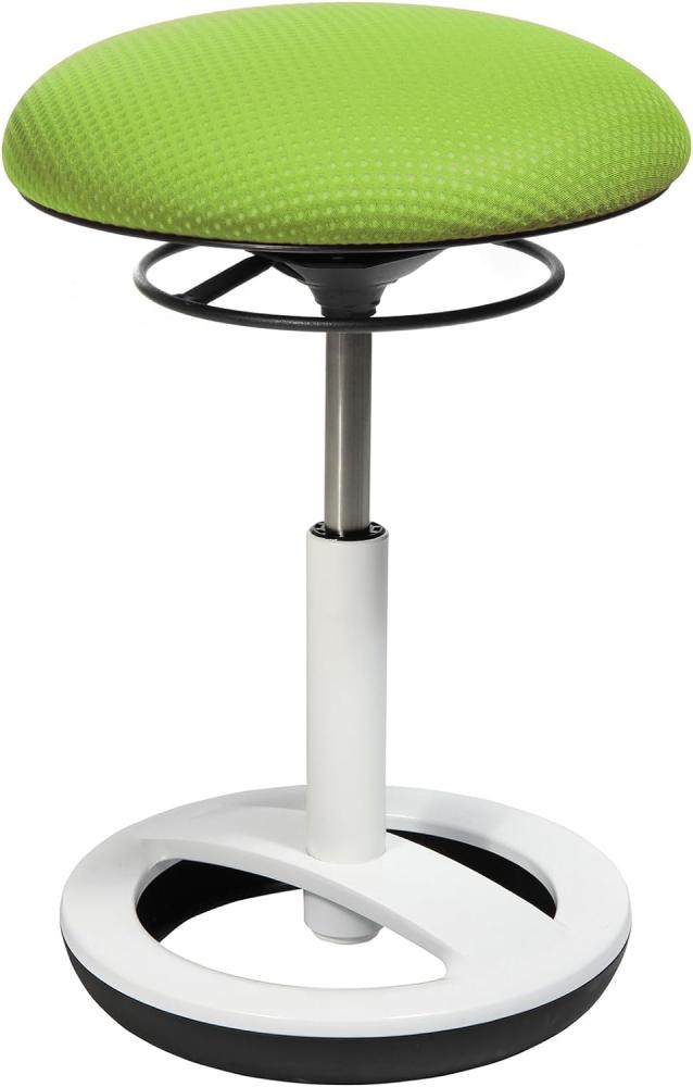 Topstar SU43BR5 Sitness Bob, ergonomischer Sitzhocker, Arbeitshocker, Bürohocker mit Schwingeffekt, Sitzhöhenverstellung, Standfußring Alu, weiß lackiert, Stoffbezug, grün Bild 1