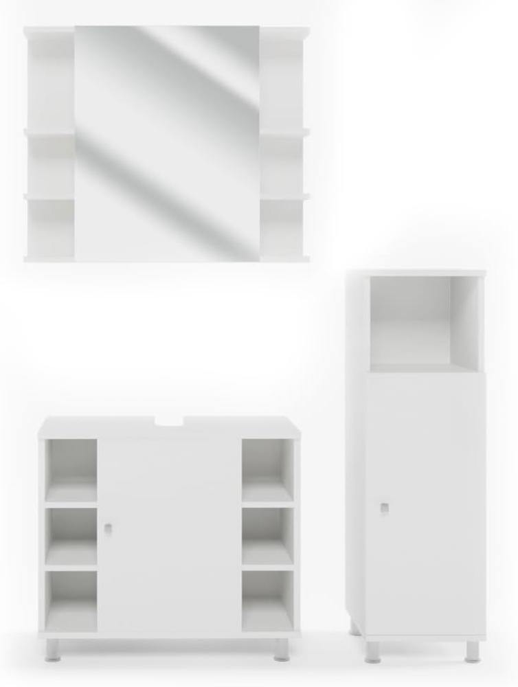 Vicco 3-tlg. Badmöbel-Set 'Fynn' Weiß, Weiß Matt, mit Spiegel, Unterschrank, Midischrank Bild 1