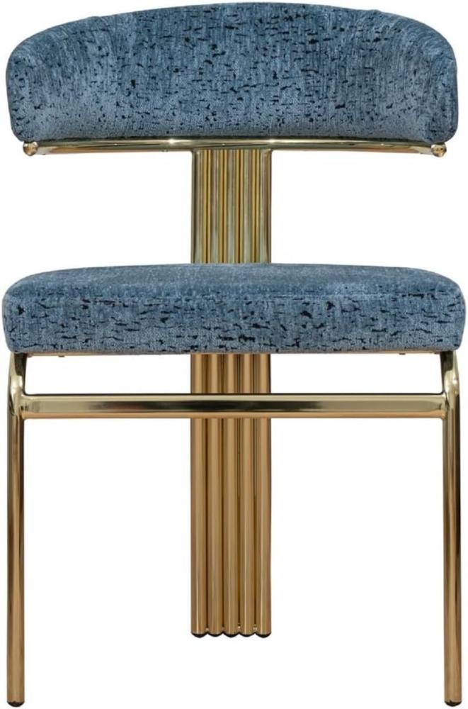 Casa Padrino Luxus Esszimmer Stuhl Blau / Gold H. 83 cm Bild 1