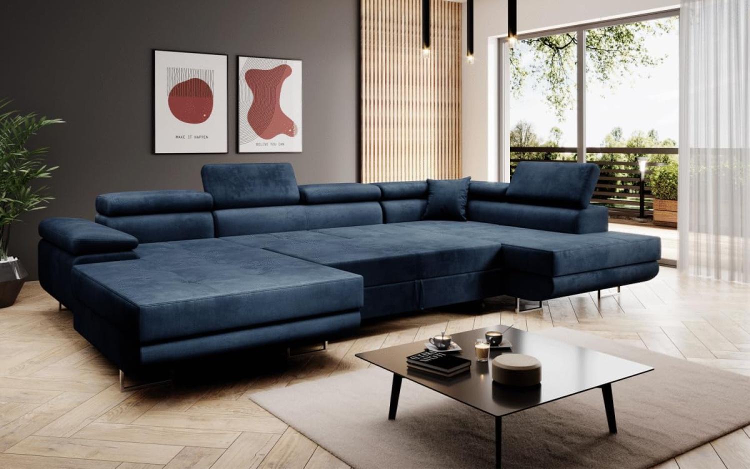 Designer Sofa Lago mit Schlaf und Klappfunktion (Samt) Blau Rechts Bild 1