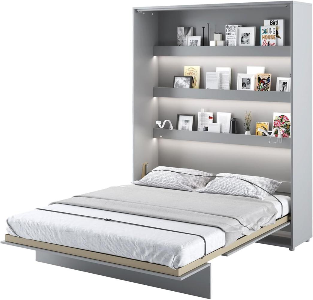 MEBLINI Schrankbett Bed Concept - BC-12 - 160x200cm Vertikal - Grau Matt - Wandbett mit Lattenrost - Klappbett mit Schrank - Wandklappbett - Murphy Bed - Bettschrank Bild 1