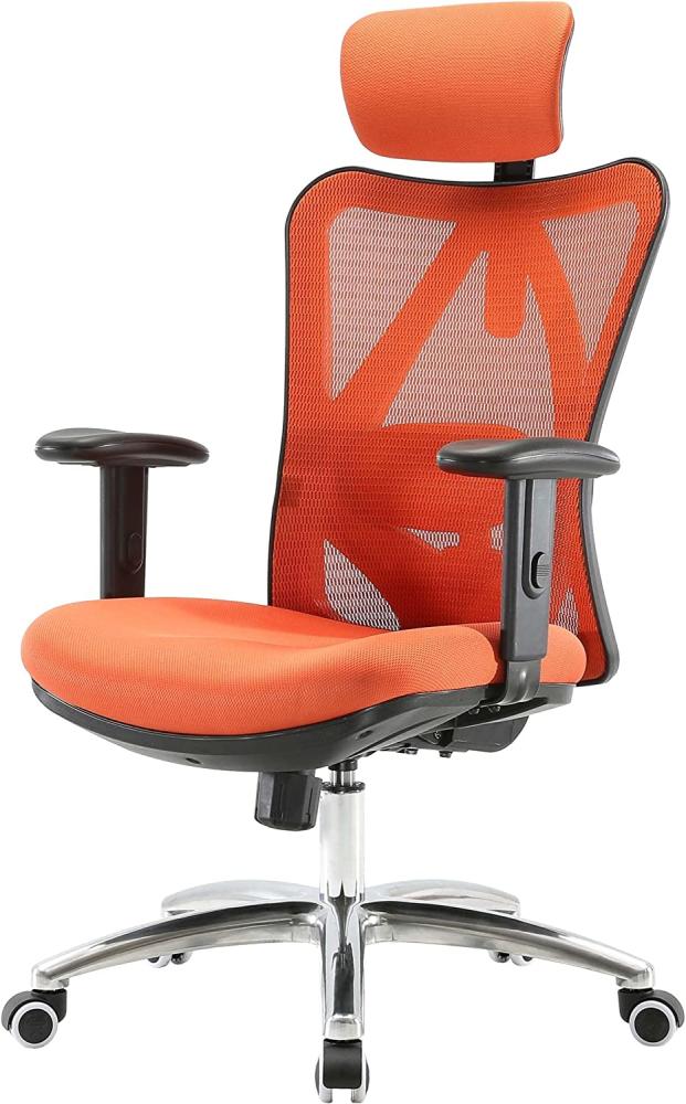Bürostuhl HWC-J86, Schreibtischstuhl, ergonomisch, verstellbare Lordosenstütze 150kg belastbar ~ ohne Fußstütze, orange Bild 1