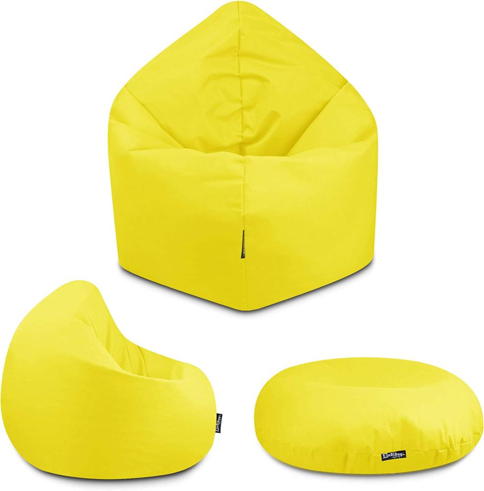 BuBiBag - 2in1 Sitzsack Bodenkissen - Outdoor Sitzsäcke Indoor Beanbag in 32 Farben und 3 Größen - Sitzkissen für Kinder und Erwachsene (100 cm Durchmesser, Gelb) Bild 1