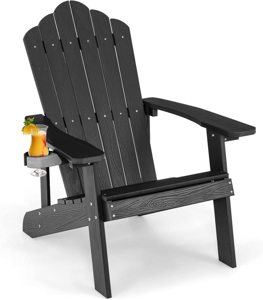 COSTWAY Adirondack Stuhl mit Getränkehalter, wetterfester Gartenstuhl, Gartensessel aus Kunststoff, Outdoor-Stuhl für Garten, Terrasse, 170 kg Tragfähigkeit (Schwarz) Bild 1