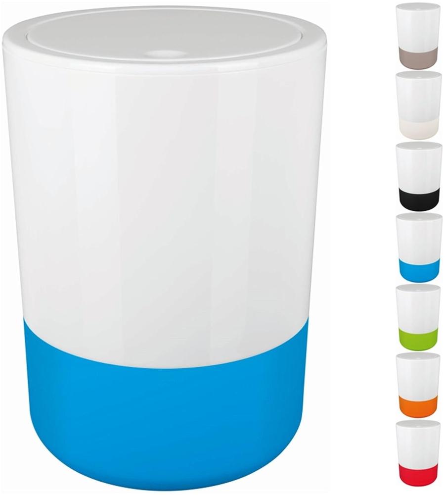 Spirella Design Kosmetikeimer "Moji" Bad Treteimer Schwingdeckeleimer Abfallbehälter mit Schwingdeckel 5 Liter mit Silikonboden Weiß/Blau Bild 1