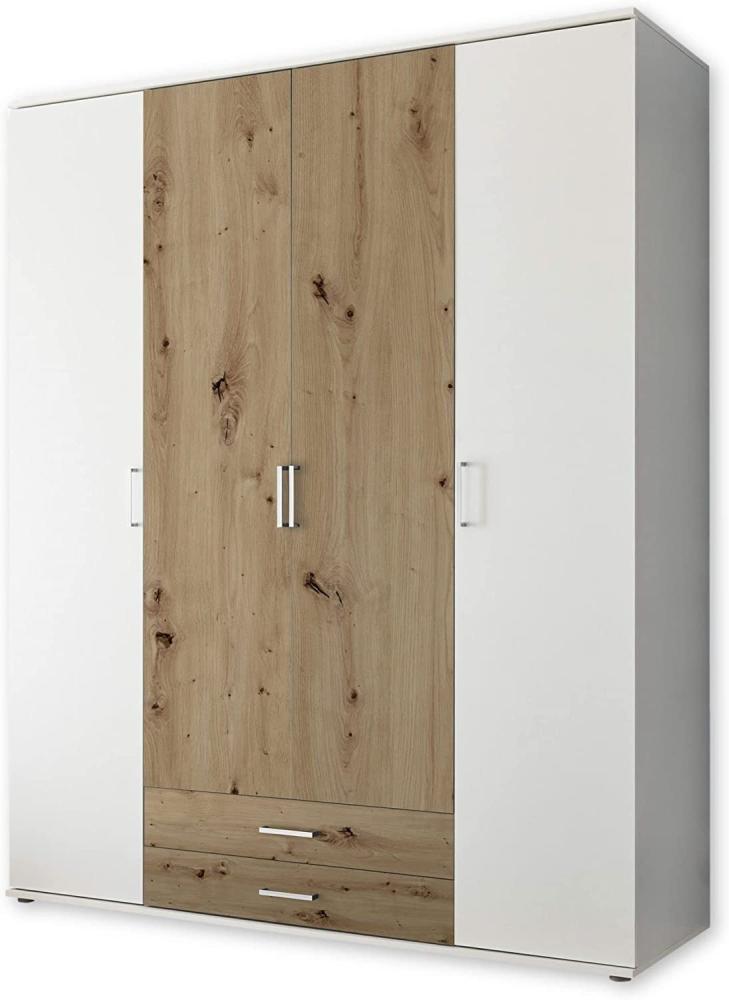 MARBURG Kleiderschrank in Weiß, Artisan Eiche Optik - Vielseitiger Drehtürenschrank 4-türig für Ihr Schlafzimmer - 160 x 196 x 54 cm (B/H/T) Bild 1